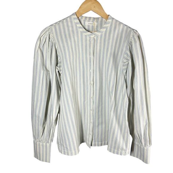 Doen Scarlet Chambray Stripe Cotton Sleeve Button Front Blouse size Medium - Picture 1 of 11
